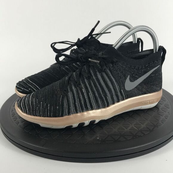 Nike Free Transform Flyknit Black/Gold Running Shoes 833410-005 Women’s Size 5 - Picture 1 of 12